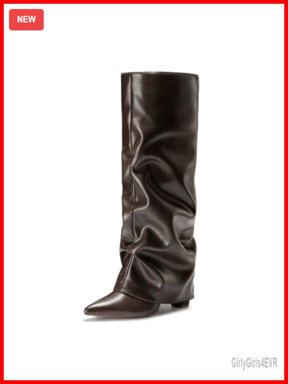 Pointed Toe Slouchy Knee High Pull On Block Heel Boots Faux Suede PU